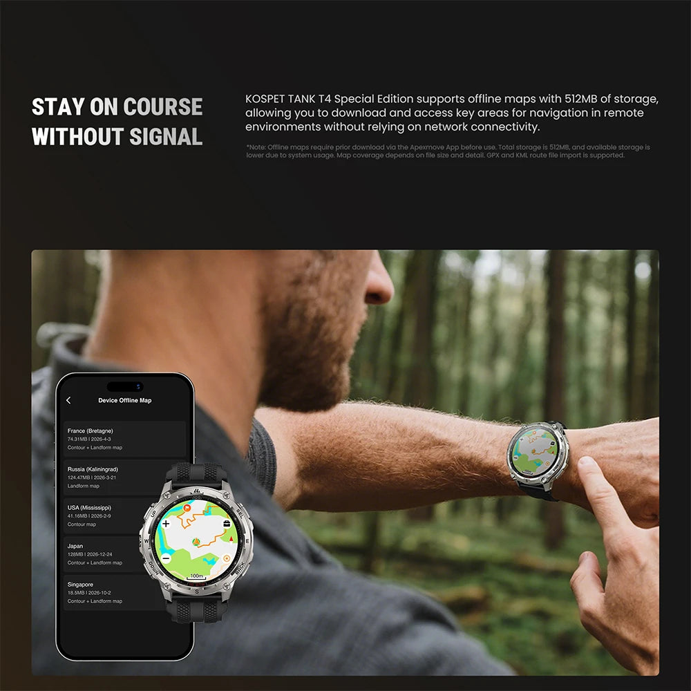 Kospet Tank T4 Male Military GPS Smartwatch With Offline Maps